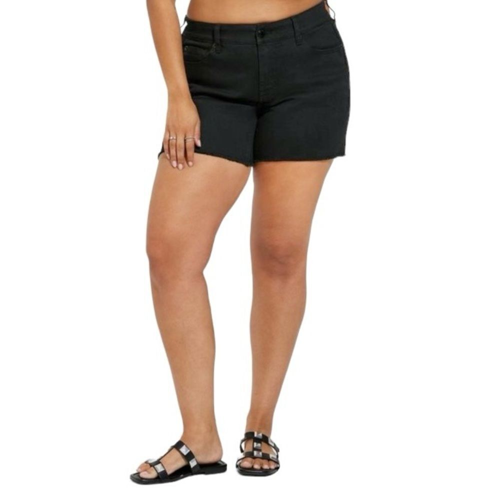 Torrid Mid-Rise Mid Short Vintage Stretch Raw Hem Cutoff Black Denim Shorts 16
